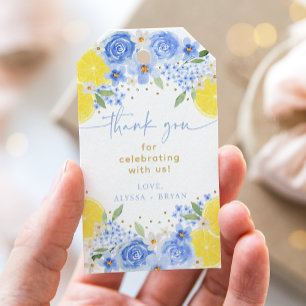 Blue Floral Lemon Main Squeeze Brautparty Geschenkanhänger