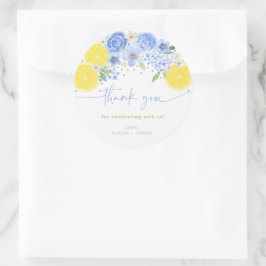 Blue Floral Lemon Main Squeeze Brautparty Runder Aufkleber