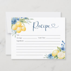Blue floral Lemon Main Squeeze Bridal Rezept Karte