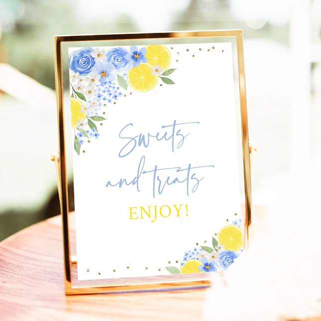 Blue Floral Lemon Sweet Leckereien Brautparty Poster (Von Creator hochgeladen)