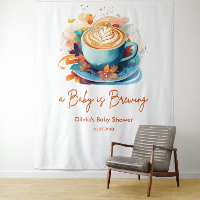 Blue Floral Liebe ist Break Coffee Baby Dusche Wandteppich (Beispiel)