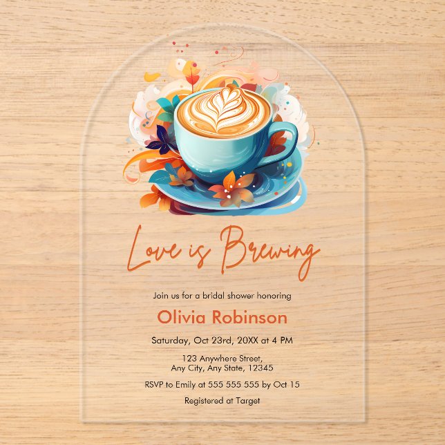 Blue Floral Liebe ist das Brechen Coffee Brautpart Acryleinladungen (Vorderseite)