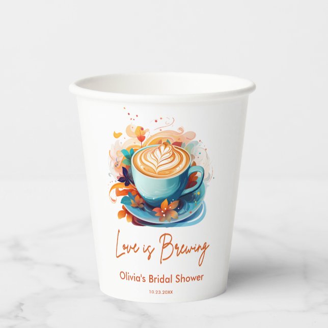 Blue Floral Liebe ist das Brechen Coffee Brautpart Pappbecher (Vorderseite)