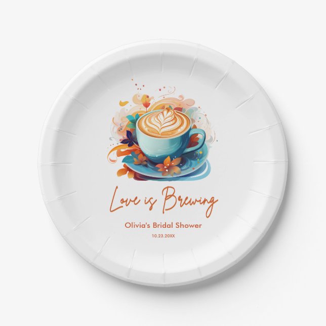 Blue Floral Liebe ist das Brechen Coffee Brautpart Pappteller (Vorderseite)