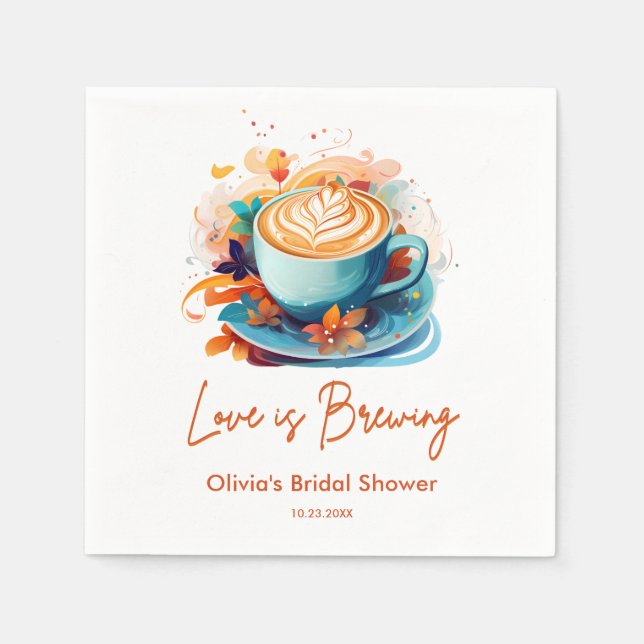 Blue Floral Liebe ist das Brechen Coffee Brautpart Serviette (Vorderseite)