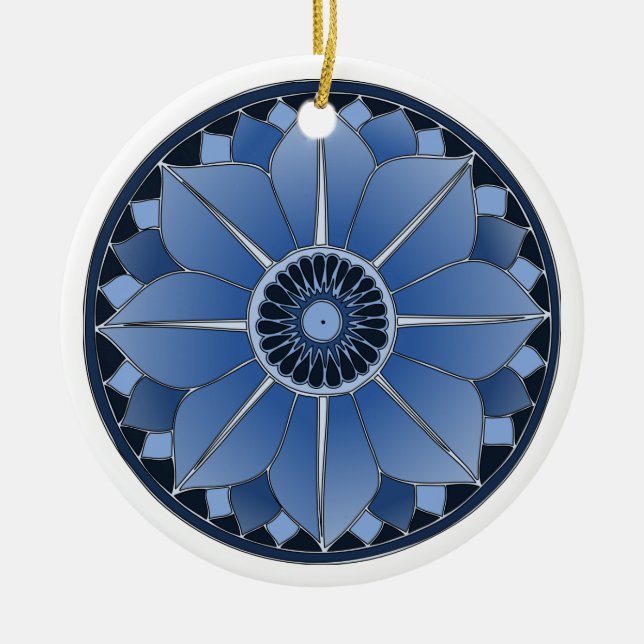 Blue Floral Lotus Neues Zeitalter Spirituelle Mand Keramikornament (Vorne)