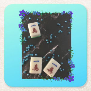 Blue Floral Mahjong Untersetzer