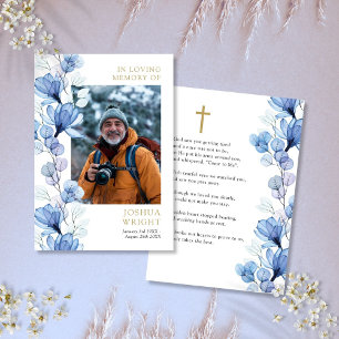 Blue Floral Memorial Beerdigung Gebet Foto-Karte