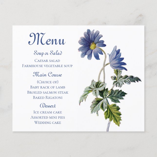Blue Floral Menu Daisis Blume Watercolor Daisy (Vorderseite)