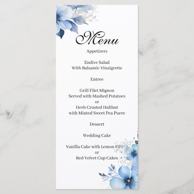 Blue floral Menu Menükarte (Vorderseite)