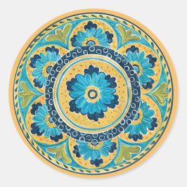 Blue Floral mexikanische Fliesenaufkleber Runder Aufkleber