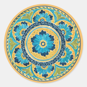 Blue Floral mexikanischer Tile-Aufkleber Runder Aufkleber