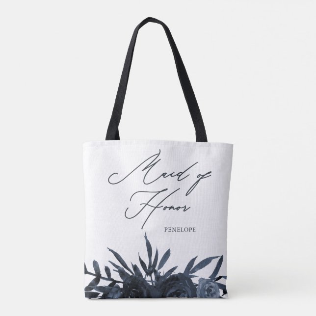 Blue Floral mit Trauzeugin Script Tasche (Rückseite)