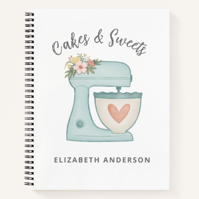 Blue Floral Mixer Bakery Koch Notebook Notizbuch (Vorderseite)