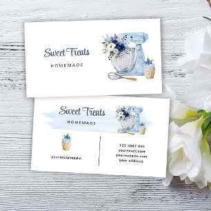 Blue Floral Mixer Business Card Visitenkarte