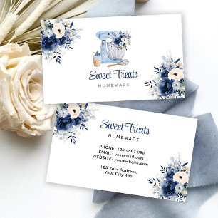 Blue Floral Mixer Business Card Visitenkarte
