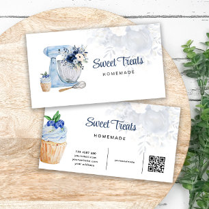 Blue Floral Mixer QR-Code Business Card Visitenkarte