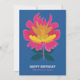 Blue floral moderne jolie élégante carte d'anniver