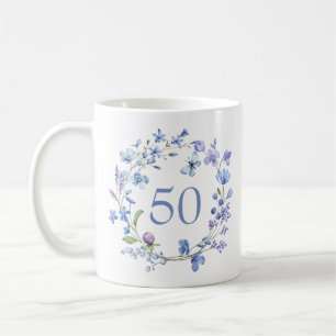 Blue Floral Monogram 50. Geburtstag Kaffeetasse