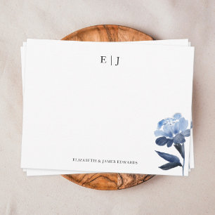 Blue Floral Monogram Couple Initials Personalisier Mitteilungskarte