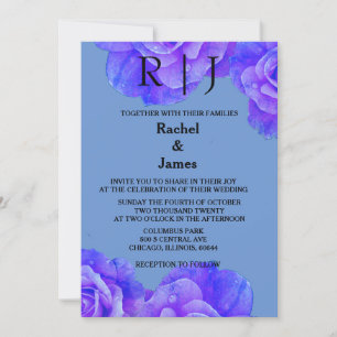 Blue Floral Monogram Elegante Rose Blume Hochzeit Einladung