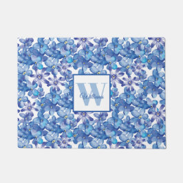 Blue Floral Monogram Fußmatte