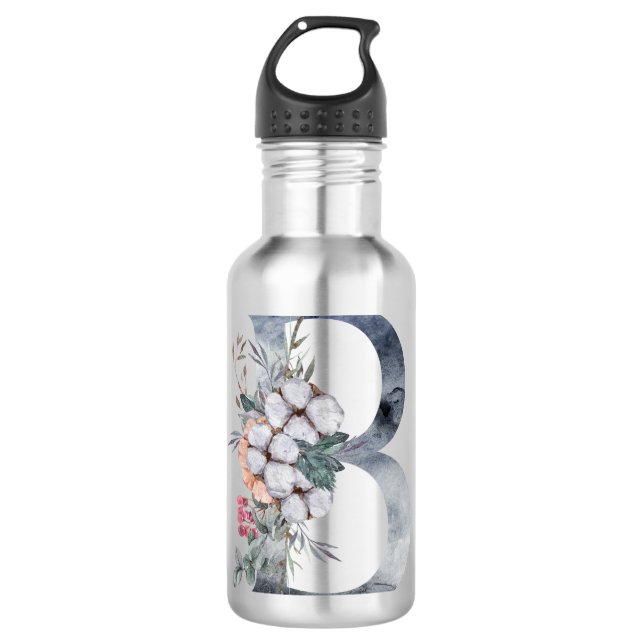 Blue Floral Monogram Initial B Edelstahlflasche (Vorderseite)