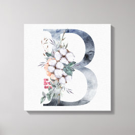 Blue Floral Monogram Initial B Leinwanddruck