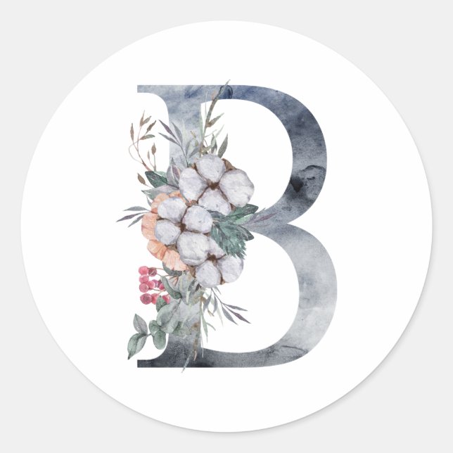 Blue Floral Monogram Initial B Runder Aufkleber (Vorderseite)