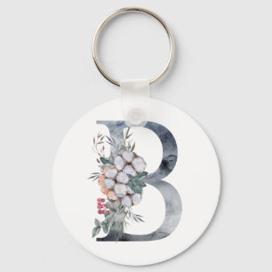 Blue Floral Monogram Initial B Schlüsselanhänger
