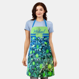 Blue Floral Monogram Schürze - Elegantes Backgesch