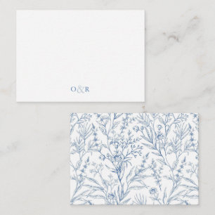 Blue Floral Monogram Stationer Mitteilungskarte