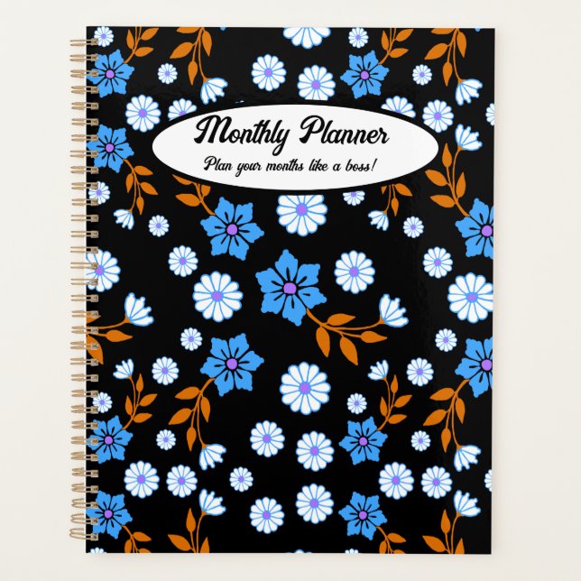 Blue Floral Monthly Planer (Vorderseite)