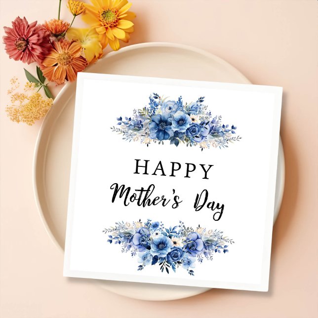 Blue Floral Mother Day Brunch Party Serviette (Von Creator hochgeladen)