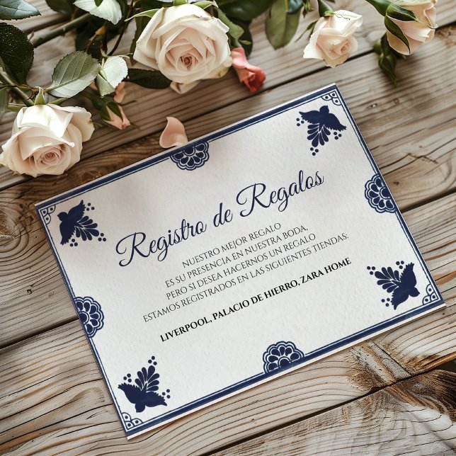 Blue Floral Otomi Simple Fiesta Spanish Wedding Begleitkarte (Blue Floral Otomi Simple Fiesta Spanish Wedding Enclosure Card)