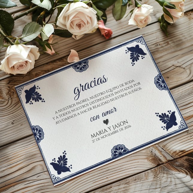 Blue Floral Otomi Simple Fiesta Spanish Wedding Dankeskarte (Blue Floral Otomi Simple Fiesta Spanish Wedding Thank You Card)