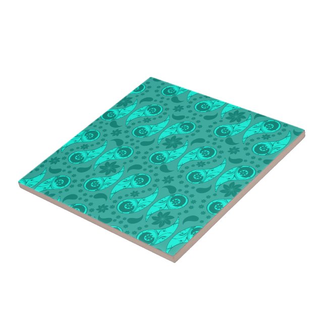 Blue Floral Paisley Fliese (Seite)