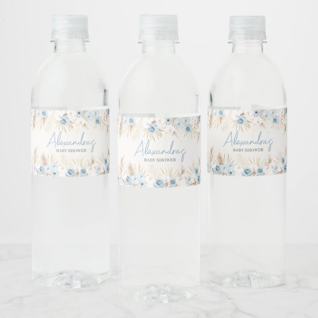 Blue Floral Pampas Grass Baby Dusche (Flaschen)