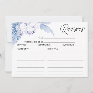Blue Floral Pampas Palm Brautparty Rezept Karte