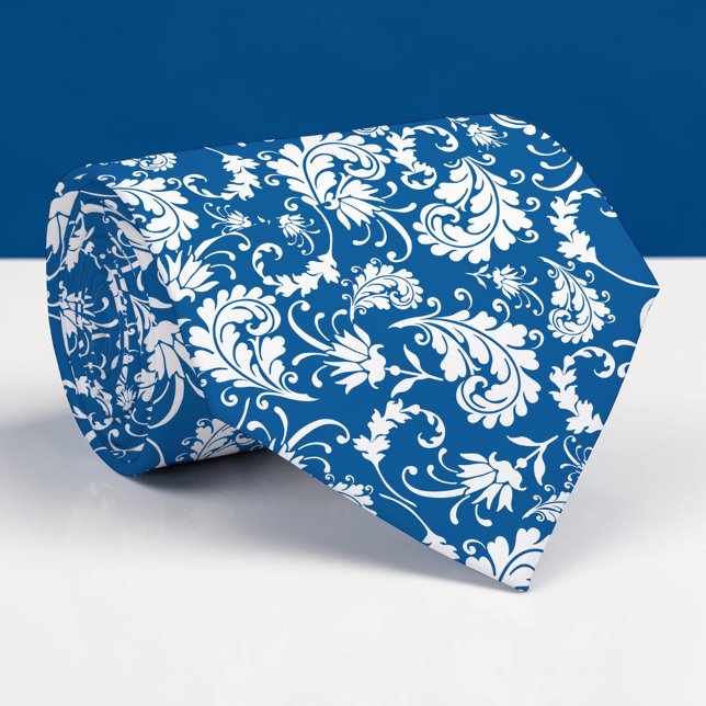 Blue Floral Pattern Custom Necktie Krawatte (Von Creator hochgeladen)