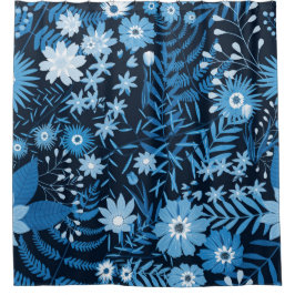 Blue Floral Pattern Duschvorhang