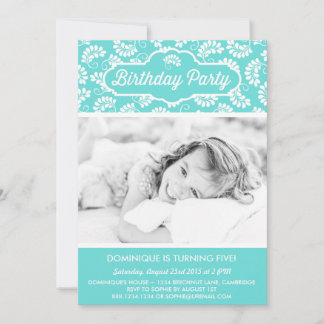 BLUE FLORAL PATTERN GEBURTSTAG EINLADUNG