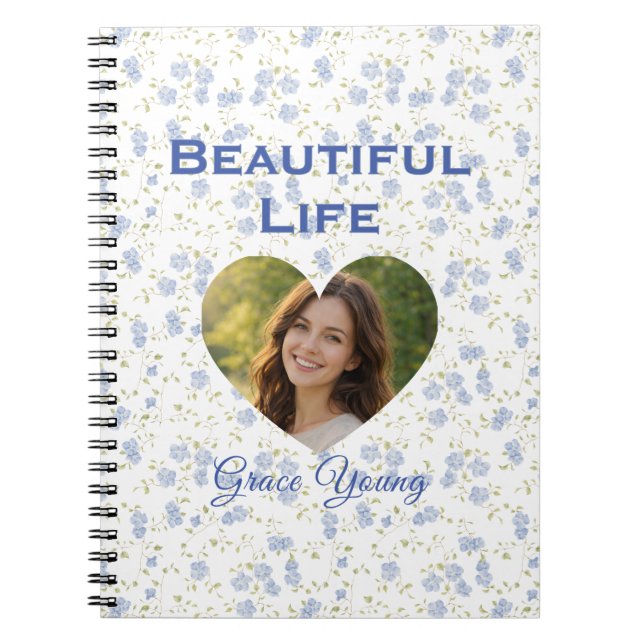Blue Floral Pattern Heart Photo Frame Design Notizblock (Vorderseite)