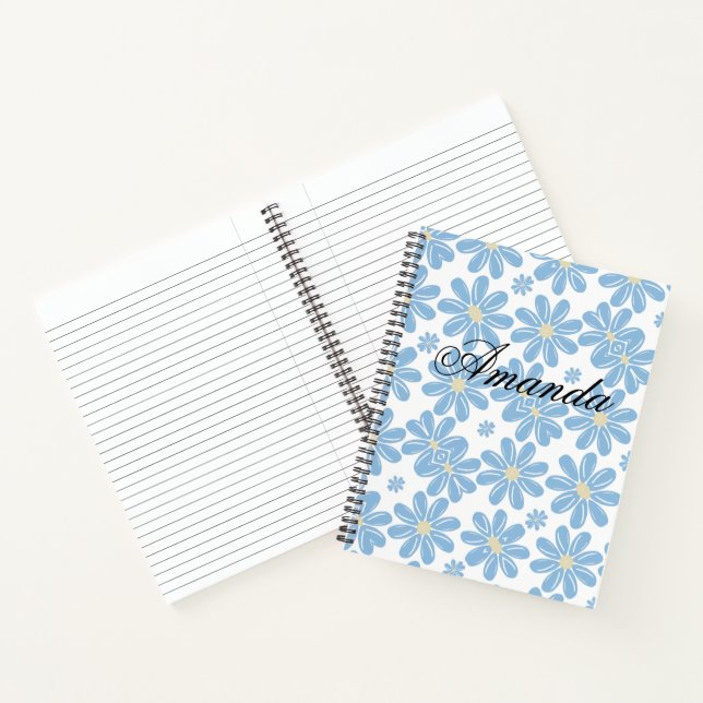 Blue Floral Pattern - Personalisiertes SpiralNoteb Notizbuch (Innenseite)