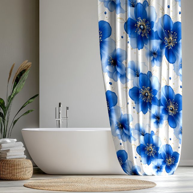 Blue Floral Pattern with Gold Accents Duschvorhang (Von Creator hochgeladen)