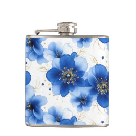 Blue Floral Pattern with Gold Accents Flachmann