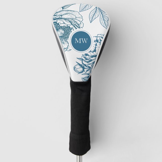 Blue Floral Peony Golf Head Cover Golf Headcover (Vorderseite)
