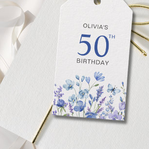 Blue Floral Personalisiert 50. Geburtstag Geschenkanhänger