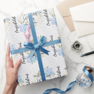 Blue Floral - Persönliche Hochzeit Geschenkpapier