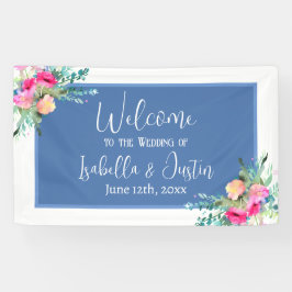 Blue Floral Pink Rosenknospe Wedding Personalisier Banner